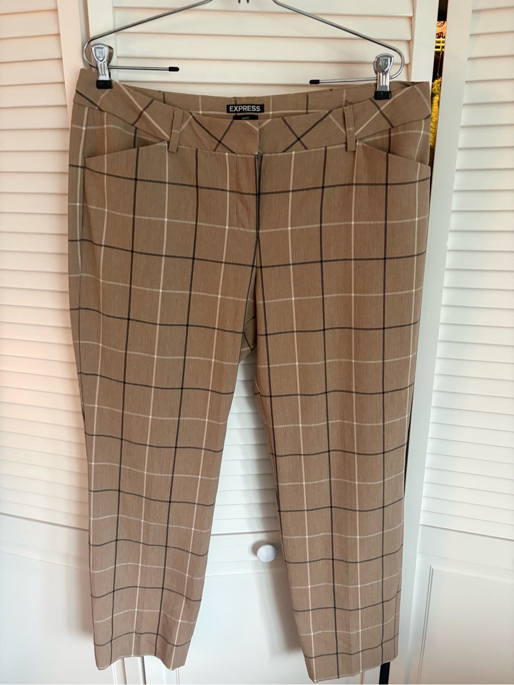 Express EditorTan Plaid Dress Pants